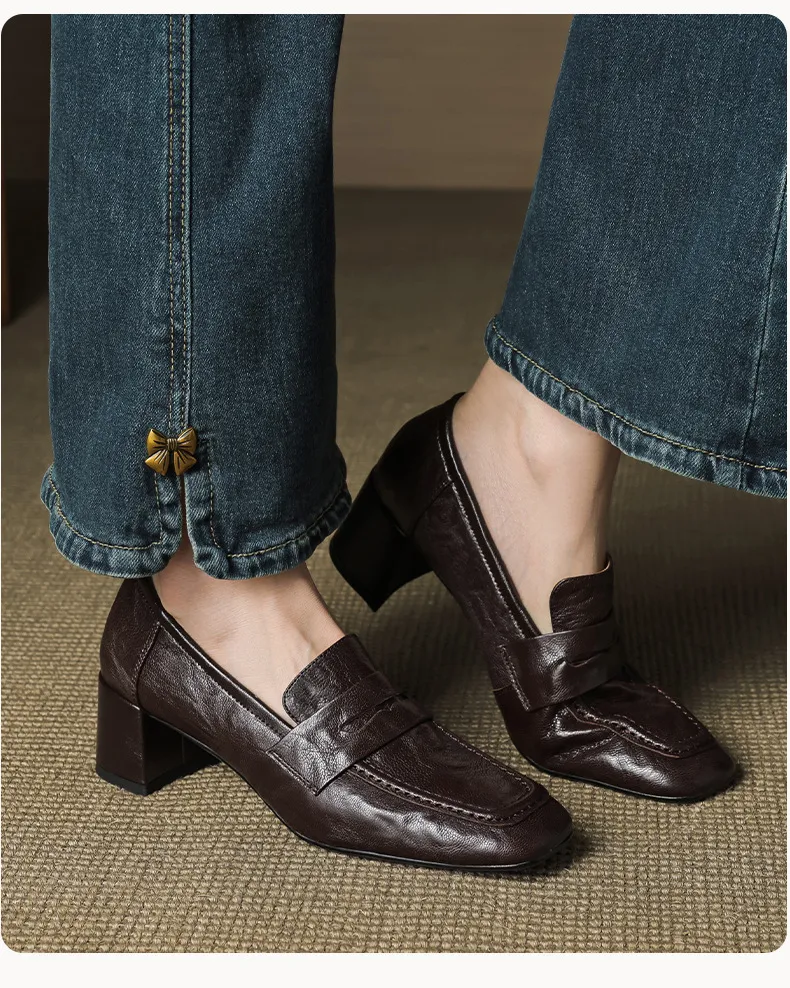 Autumn square-toe chunky heel high heel mid heel slip-on solid color fashion women's shoes