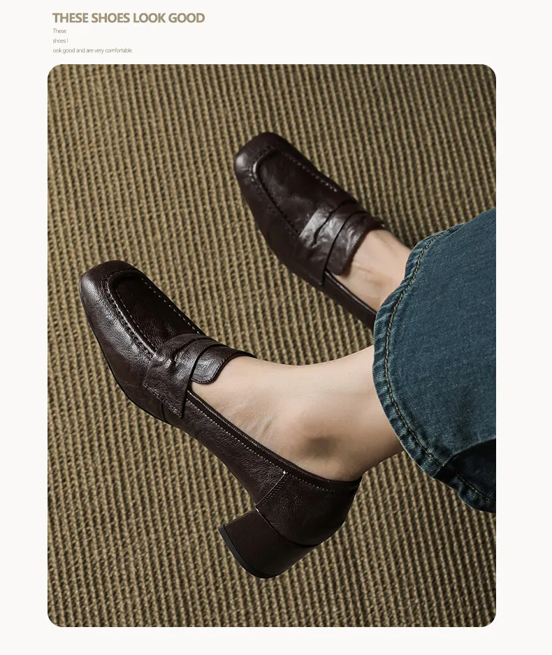 Autumn square-toe chunky heel high heel mid heel slip-on solid color fashion women's shoes