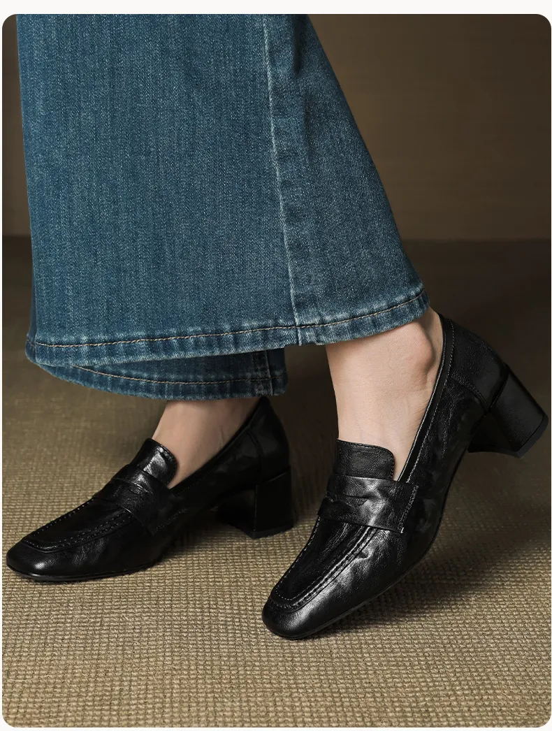 Autumn square-toe chunky heel high heel mid heel slip-on solid color fashion women's shoes