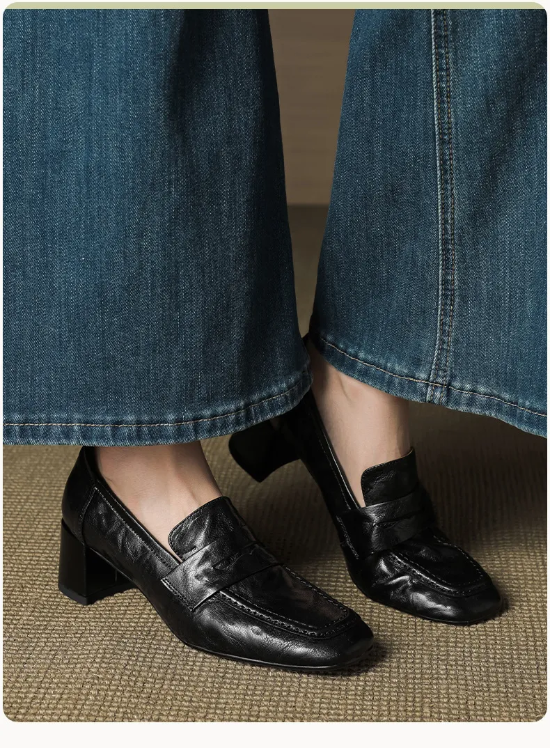 Autumn square-toe chunky heel high heel mid heel slip-on solid color fashion women's shoes