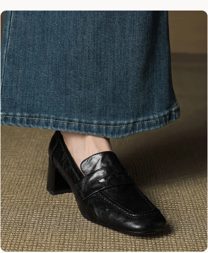 Autumn square-toe chunky heel high heel mid heel slip-on solid color fashion women's shoes