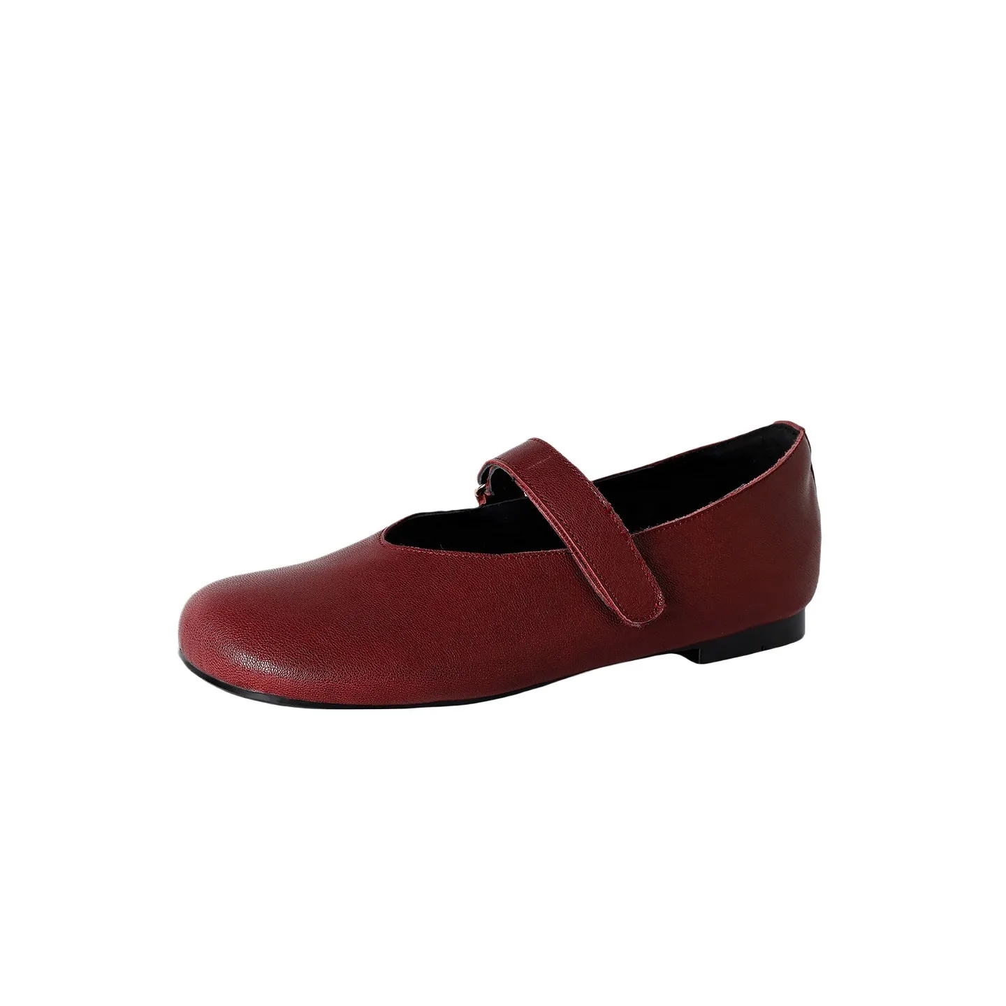 Autumn flat round-toe slip-on shoes, comfortable and soft sheepskin, fashion women's shoes, black, brown, red.