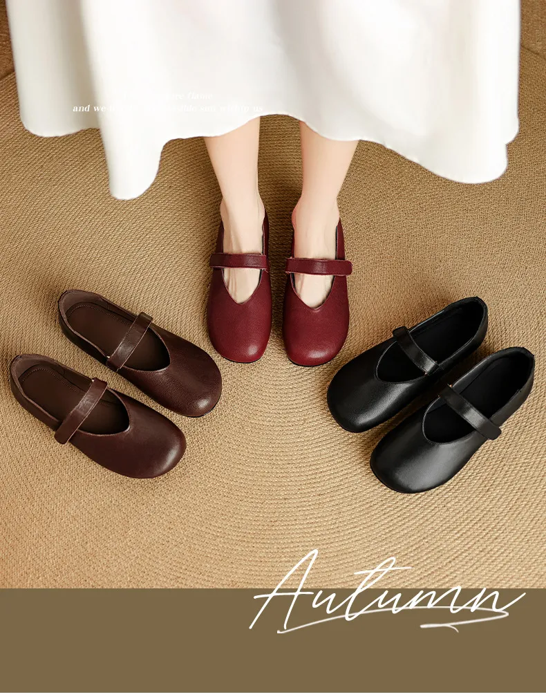 Autumn flat round-toe slip-on shoes, comfortable and soft sheepskin, fashion women's shoes, black, brown, red.