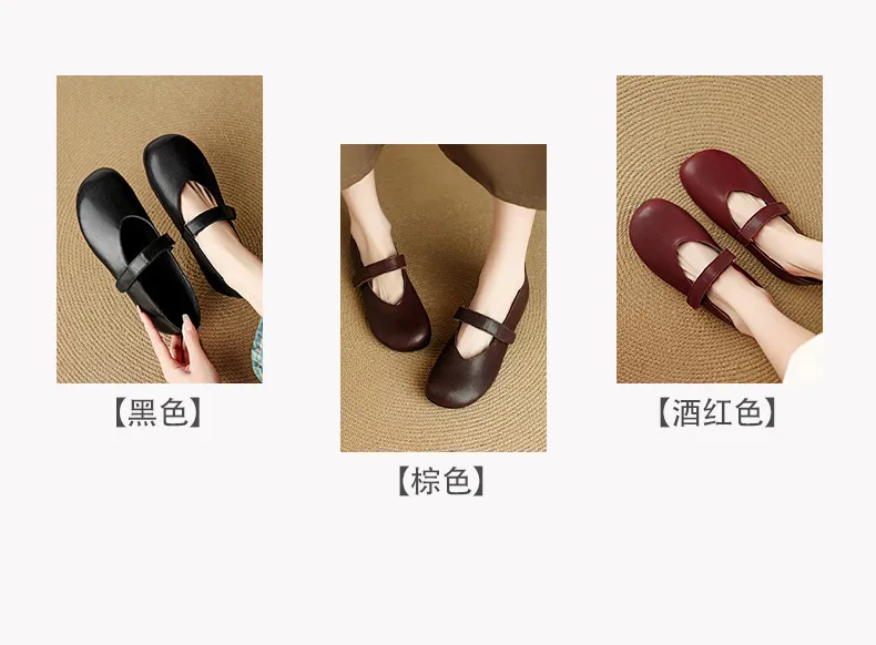 Autumn flat round-toe slip-on shoes, comfortable and soft sheepskin, fashion women's shoes, black, brown, red.