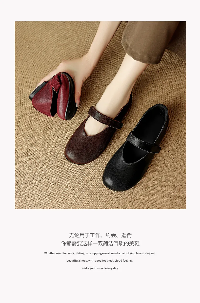 Autumn flat round-toe slip-on shoes, comfortable and soft sheepskin, fashion women's shoes, black, brown, red.