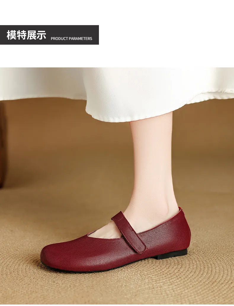 Autumn flat round-toe slip-on shoes, comfortable and soft sheepskin, fashion women's shoes, black, brown, red.