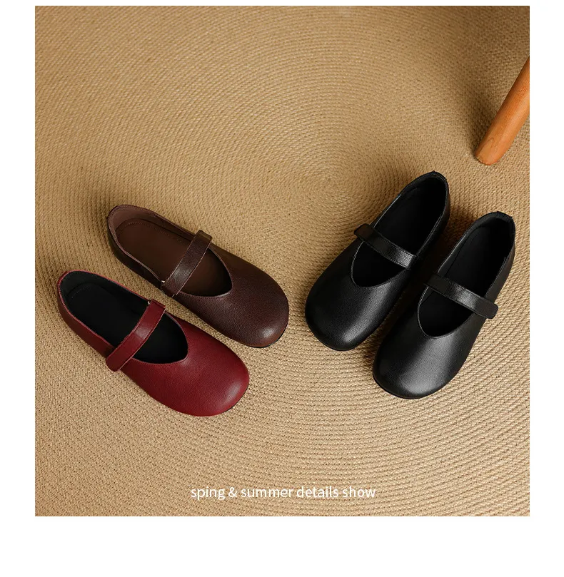 Autumn flat round-toe slip-on shoes, comfortable and soft sheepskin, fashion women's shoes, black, brown, red.