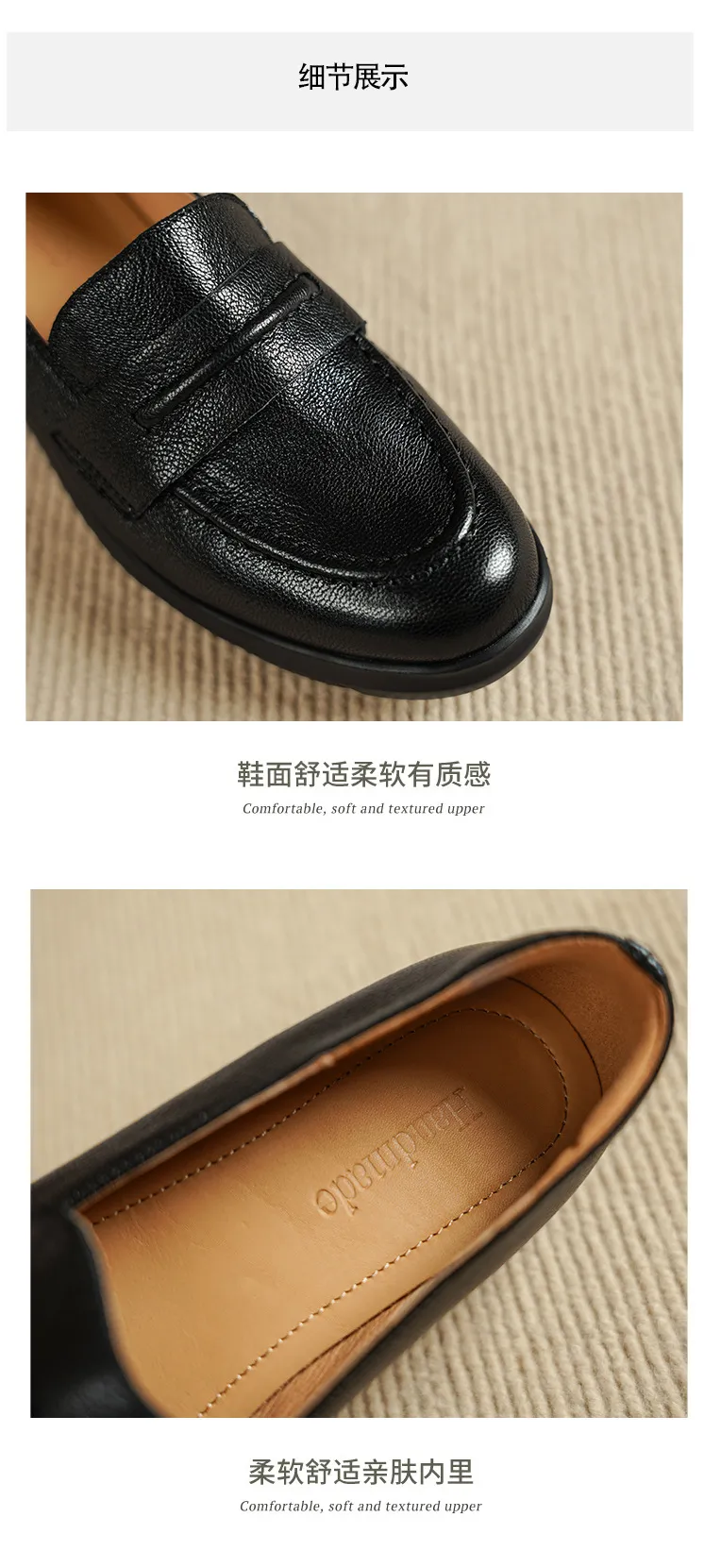 Autumn round-toe slip-on women's shoes with thick soles, wedge heels, and sheepskin leather.