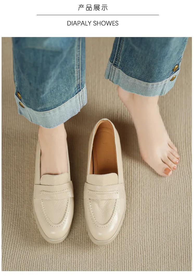 Autumn round-toe slip-on women's shoes with thick soles, wedge heels, and sheepskin leather.