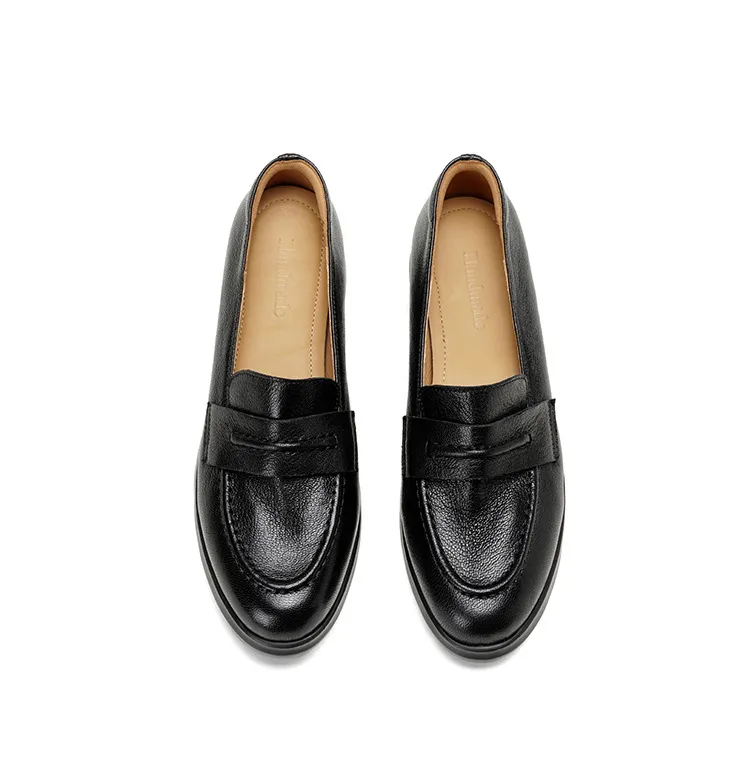 Autumn round-toe slip-on women's shoes with thick soles, wedge heels, and sheepskin leather.