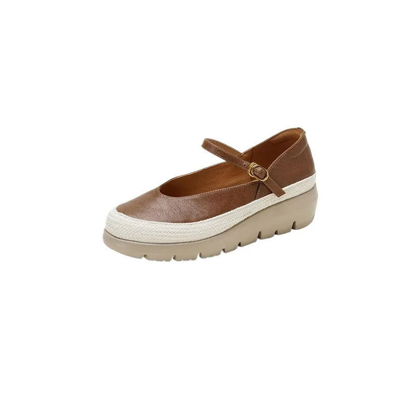 Autumn Thick-Soled Low-Cut Sheepskin Buckle Comfortable Color-Blocked Women's Shoes
