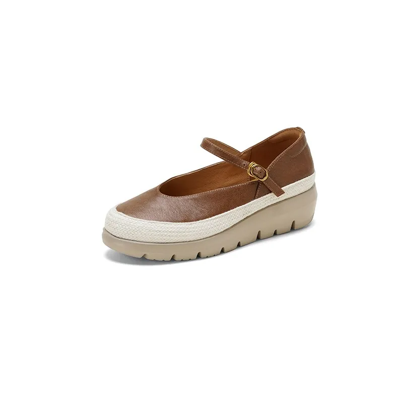 Autumn Thick-Soled Low-Cut Sheepskin Buckle Comfortable Color-Blocked Women's Shoes