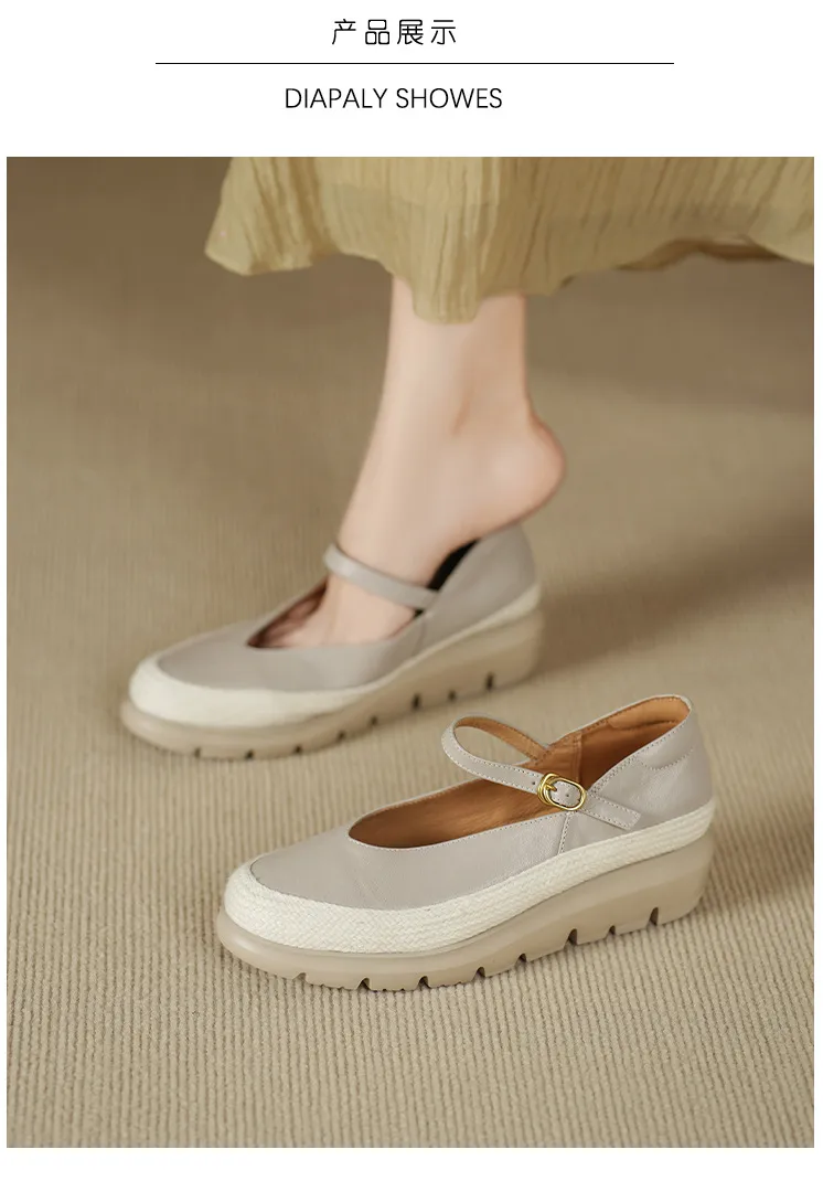 Autumn Thick-Soled Low-Cut Sheepskin Buckle Comfortable Color-Blocked Women's Shoes