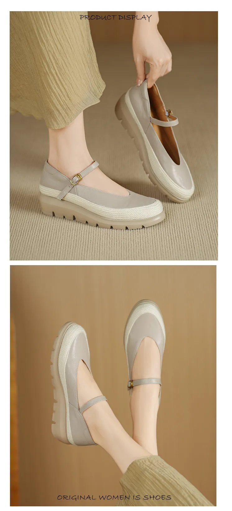 Autumn Thick-Soled Low-Cut Sheepskin Buckle Comfortable Color-Blocked Women's Shoes