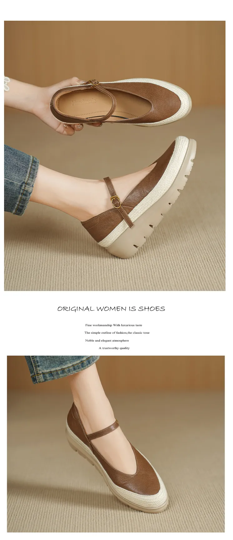 Autumn Thick-Soled Low-Cut Sheepskin Buckle Comfortable Color-Blocked Women's Shoes