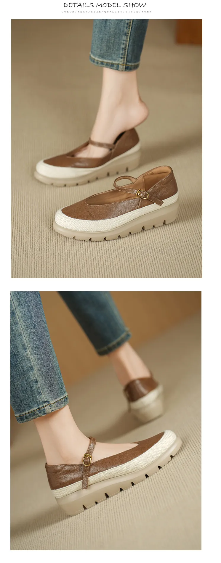 Autumn Thick-Soled Low-Cut Sheepskin Buckle Comfortable Color-Blocked Women's Shoes