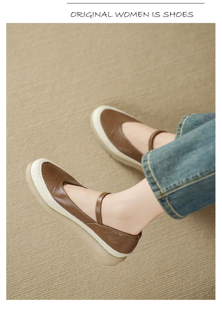 Autumn Thick-Soled Low-Cut Sheepskin Buckle Comfortable Color-Blocked Women's Shoes
