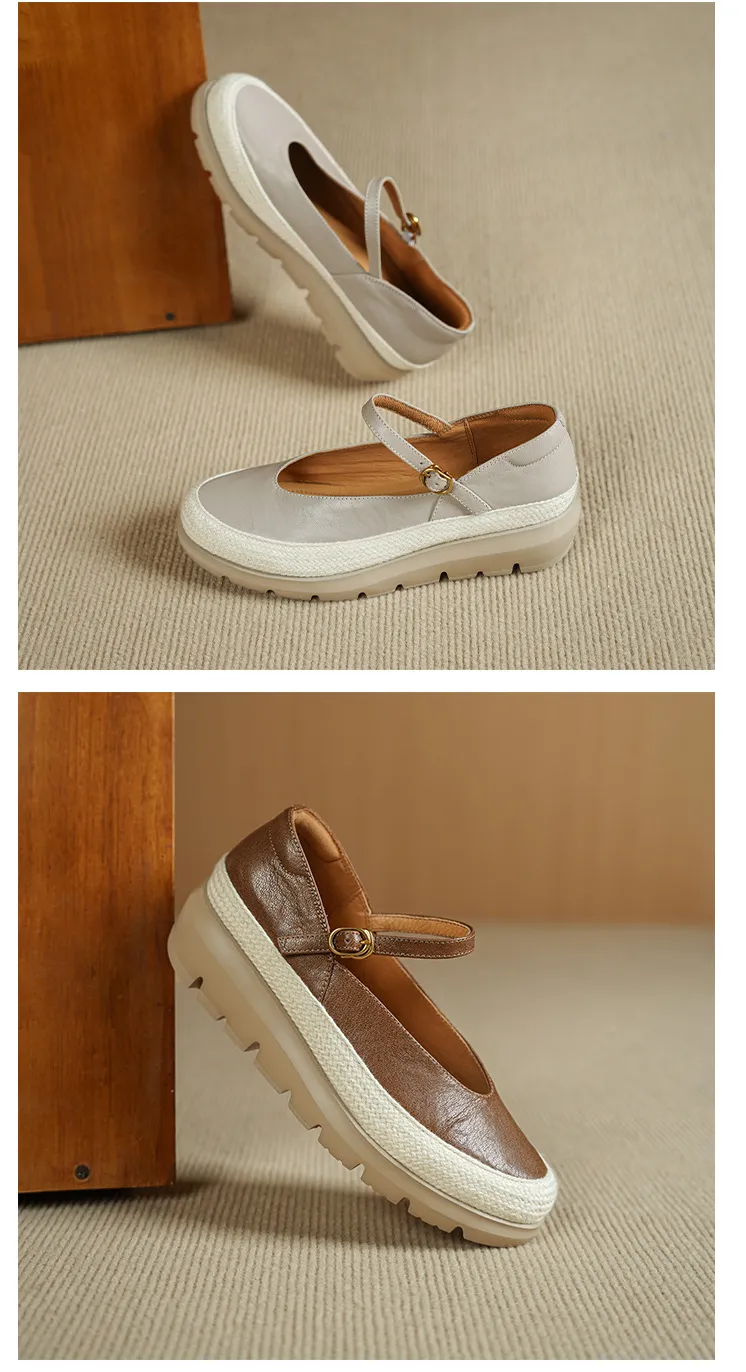 Autumn Thick-Soled Low-Cut Sheepskin Buckle Comfortable Color-Blocked Women's Shoes