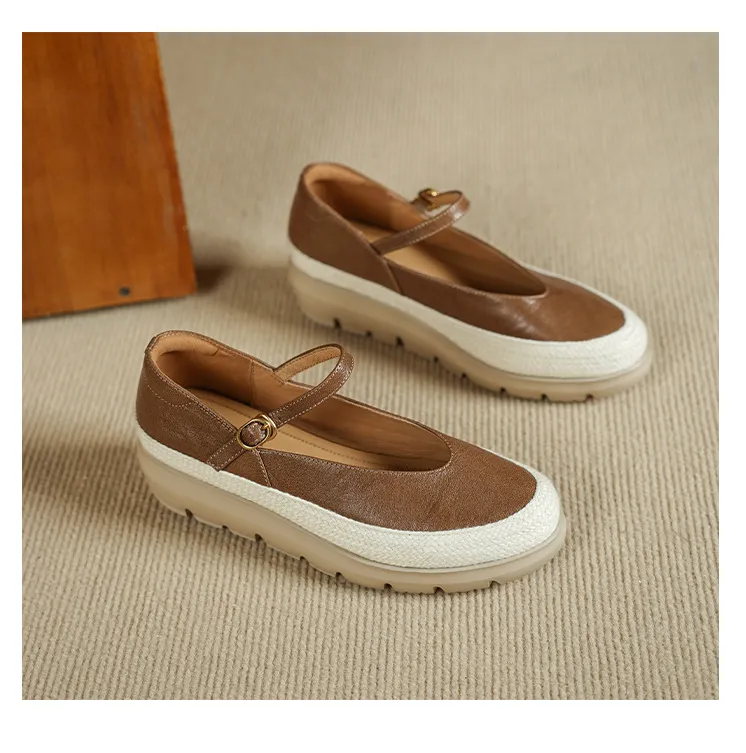 Autumn Thick-Soled Low-Cut Sheepskin Buckle Comfortable Color-Blocked Women's Shoes