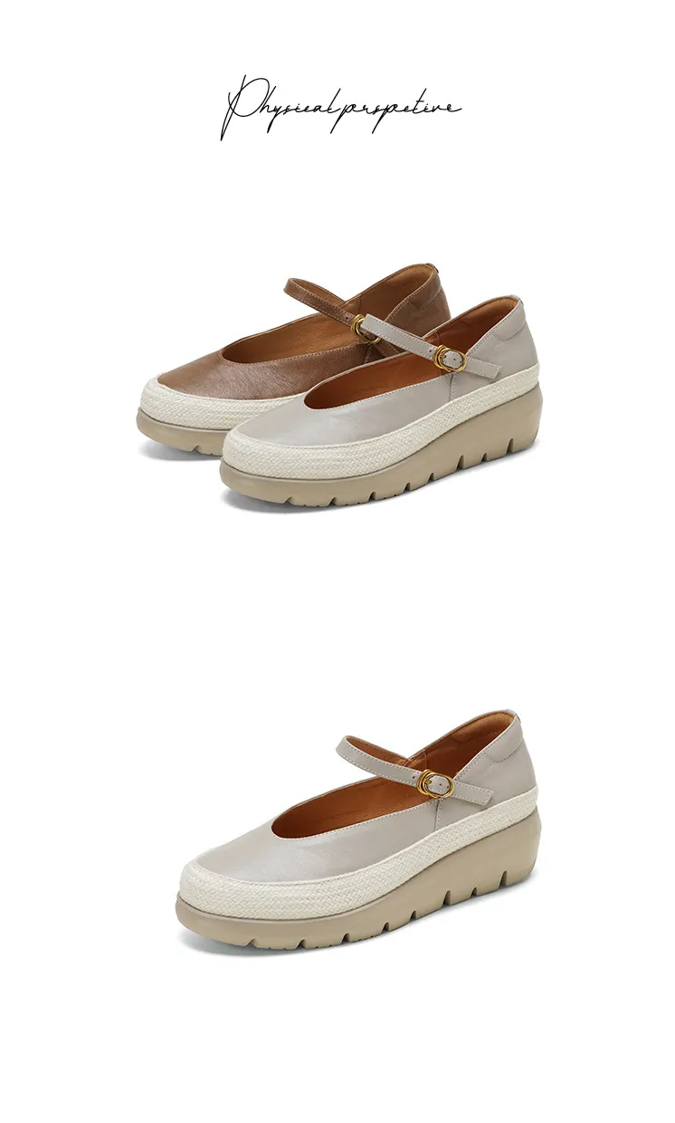 Autumn Thick-Soled Low-Cut Sheepskin Buckle Comfortable Color-Blocked Women's Shoes