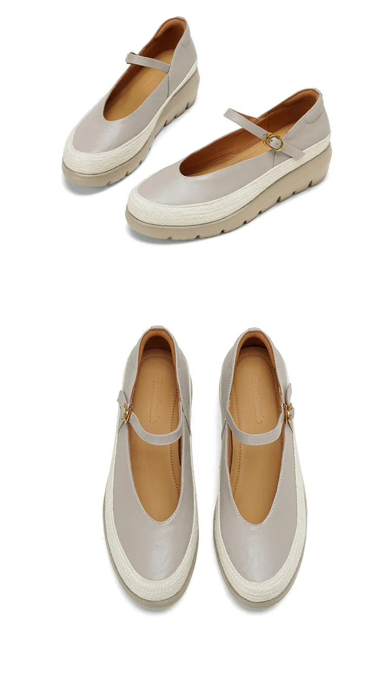 Autumn Thick-Soled Low-Cut Sheepskin Buckle Comfortable Color-Blocked Women's Shoes
