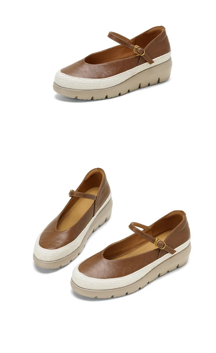 Autumn Thick-Soled Low-Cut Sheepskin Buckle Comfortable Color-Blocked Women's Shoes