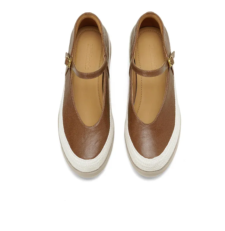 Autumn Thick-Soled Low-Cut Sheepskin Buckle Comfortable Color-Blocked Women's Shoes