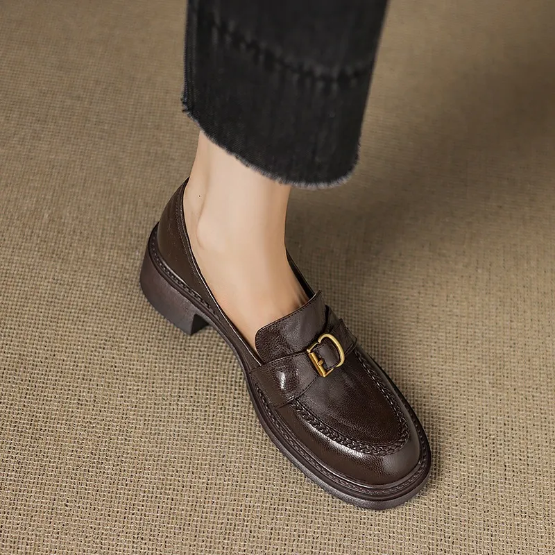 Autumn round-toe chunky heel platform loafers, comfortable sheepskin loafers, women's, black and brown, size 4041