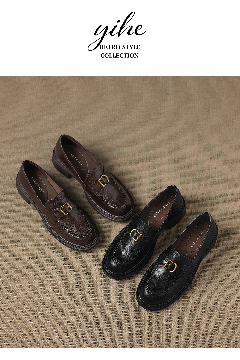 Autumn round-toe chunky heel platform loafers, comfortable sheepskin loafers, women's, black and brown, size 4041