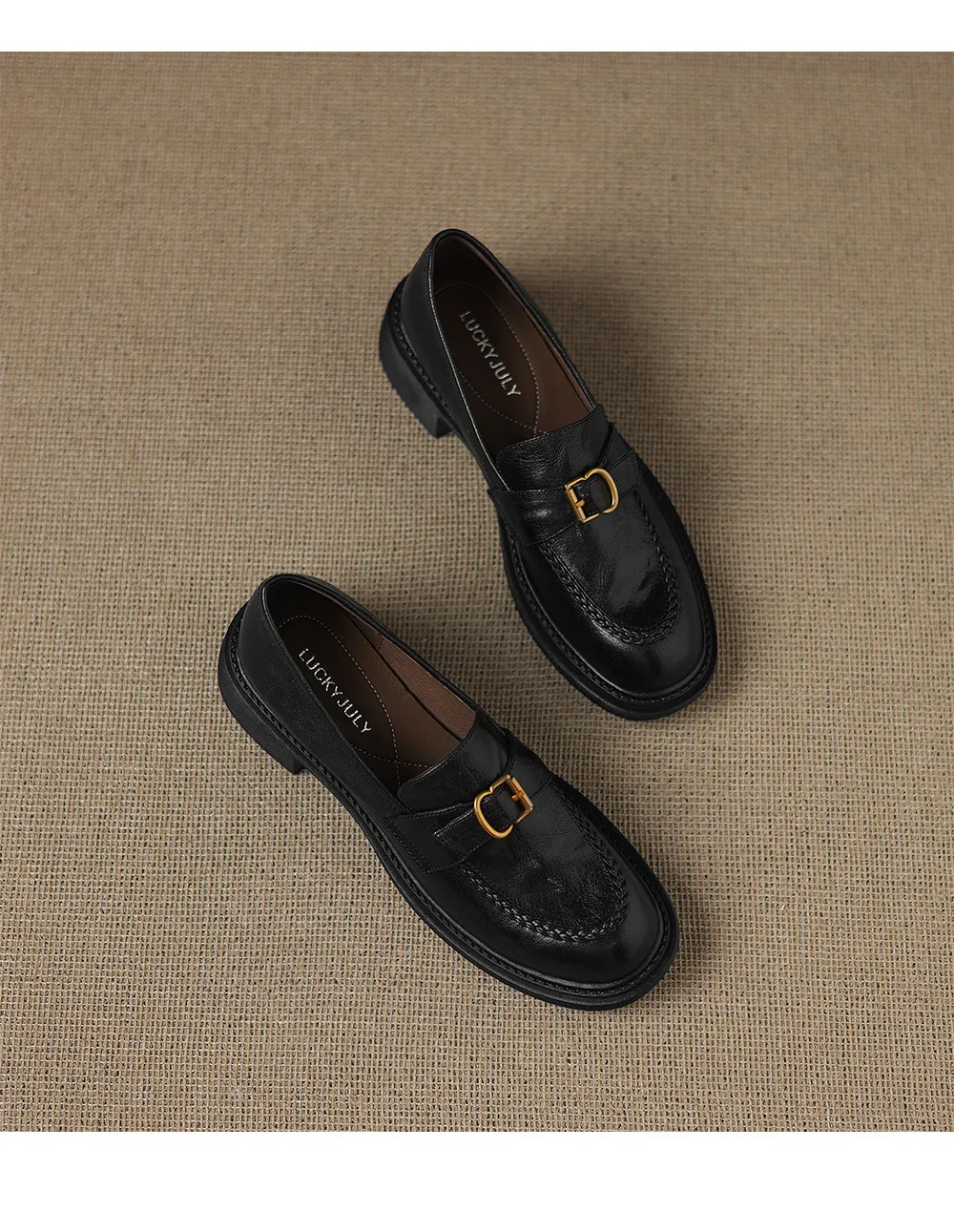 Autumn round-toe chunky heel platform loafers, comfortable sheepskin loafers, women's, black and brown, size 4041