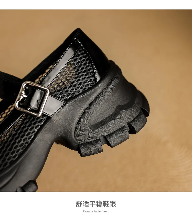 Spring/Summer low-cut, openwork mesh breathable perforated women's shoes, 6.5cm high heel, chunky heel, platform sole.