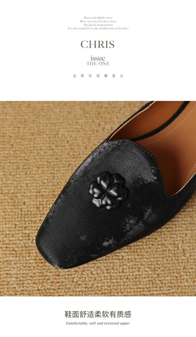 Fashionable Spring and Autumn French-style Chinese-style New Chinese style single shoes with skirts, soft soles, and floral decorations.