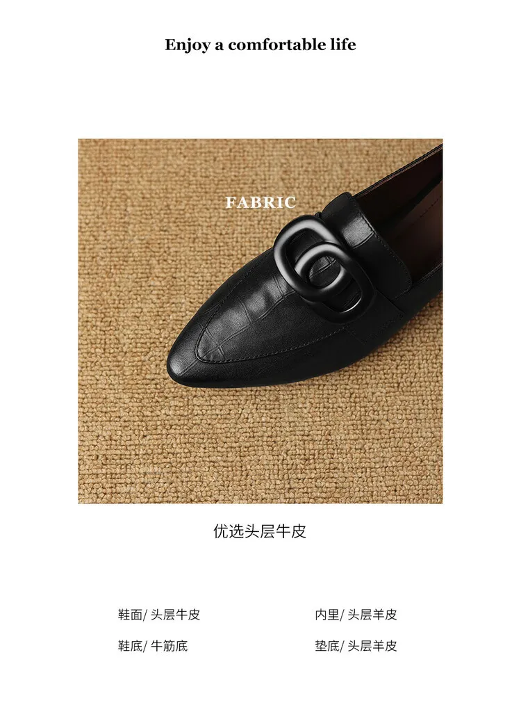 French-style genuine leather retro 3cm chunky heel mid-heel women's shoes, spring and autumn style pointed toe deep mouth single shoes commuting work shoes