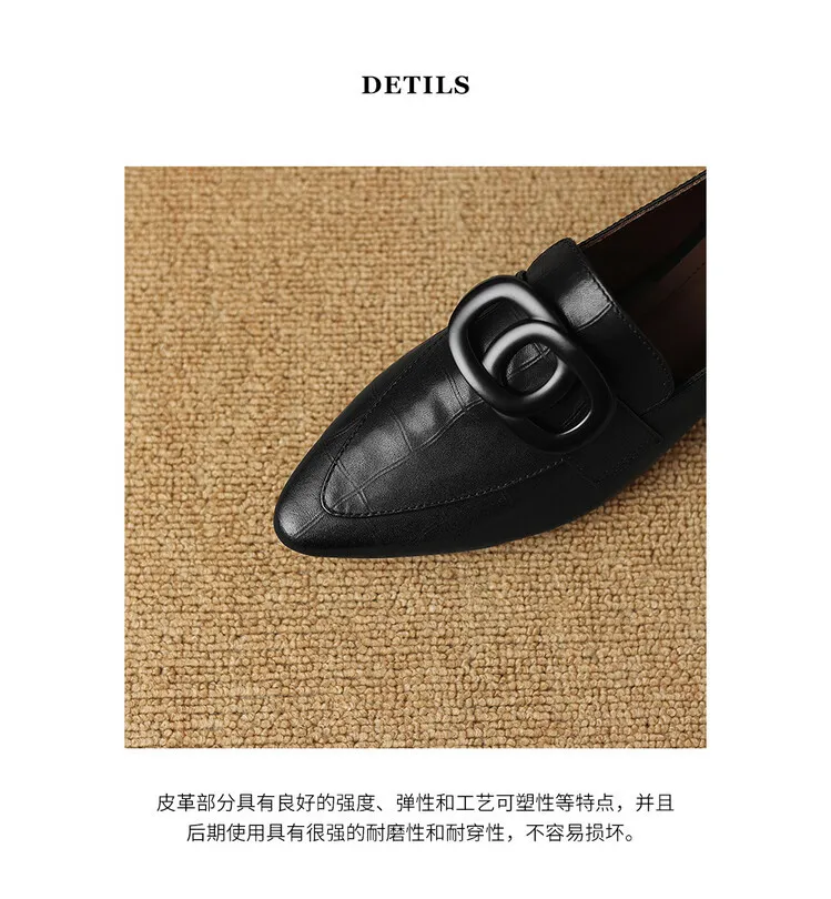 French-style genuine leather retro 3cm chunky heel mid-heel women's shoes, spring and autumn style pointed toe deep mouth single shoes commuting work shoes