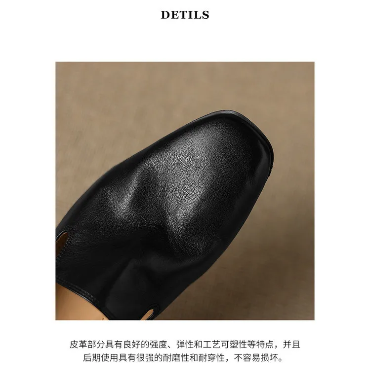 Autumn single shoes, square toe, chunky heel, low heel, cowhide fashion slip-on women's shoes, stylish genuine leather shoes