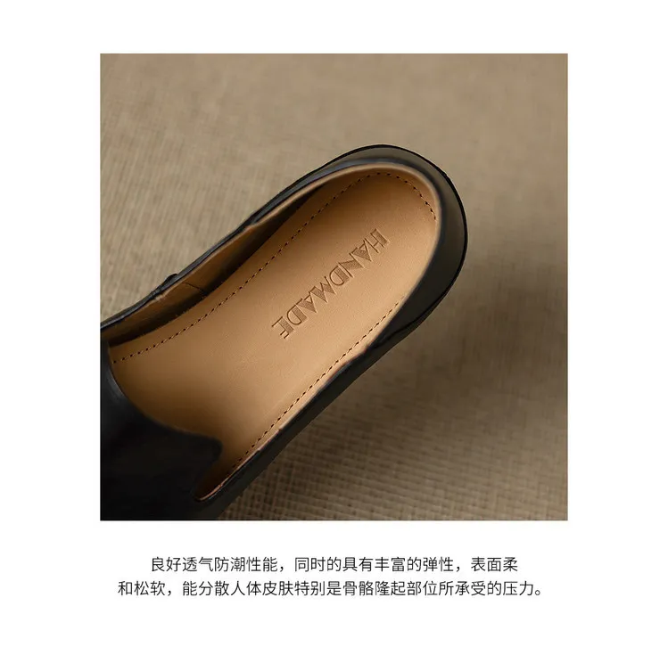 Autumn single shoes, square toe, chunky heel, low heel, cowhide fashion slip-on women's shoes, stylish genuine leather shoes