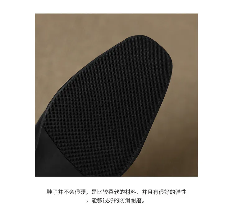 Autumn single shoes, square toe, chunky heel, low heel, cowhide fashion slip-on women's shoes, stylish genuine leather shoes