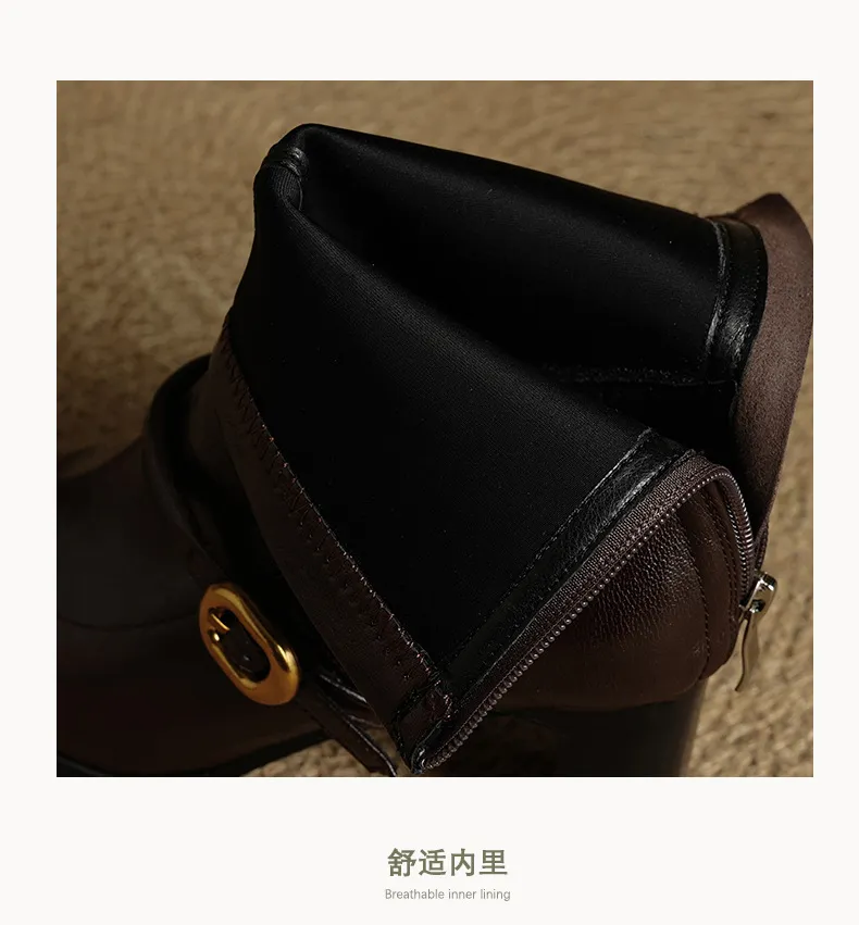 Autumn/Winter Square Toe Fashion Ankle Boots Chunky Heel High Heel Elastic Slim Fit Boots Back Zipper Women's Boots 9-1p