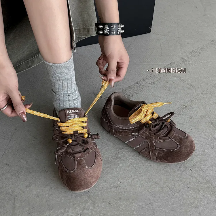 Autumn round-toe flat shoes, lace-up, pigskin, casual and comfortable, mango-toe women's shoes, 9-3h