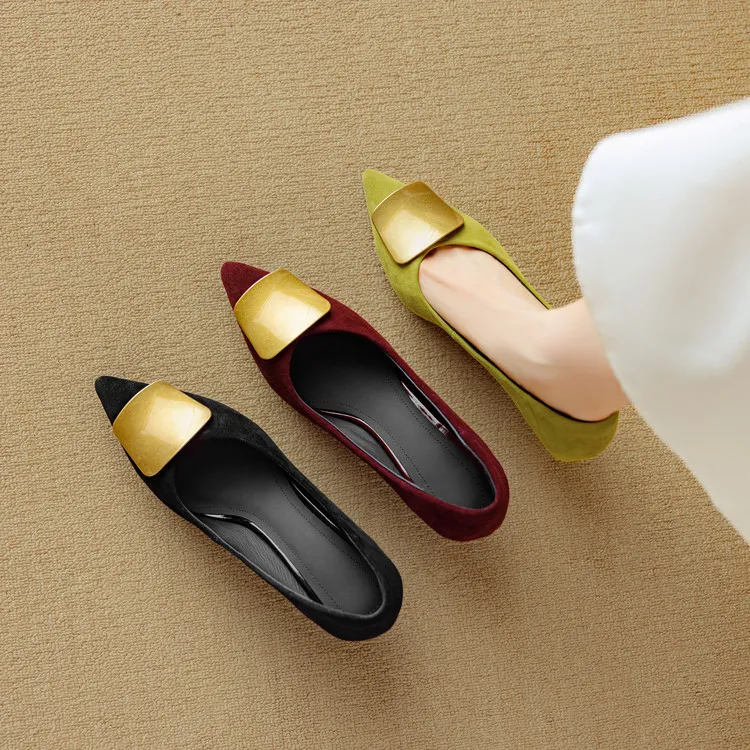 Autumn pointed-toe low-cut single shoes with stiletto heels, French retro style, metal buckle women's shoes, 9-3L