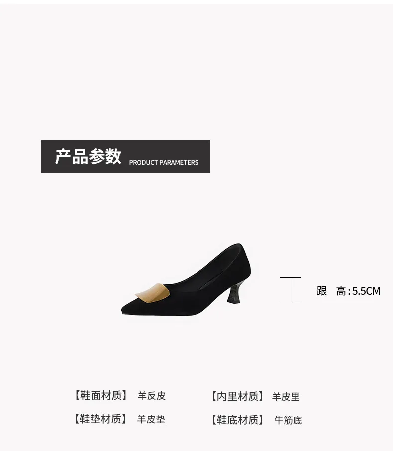 Autumn pointed-toe low-cut single shoes with stiletto heels, French retro style, metal buckle women's shoes, 9-3L