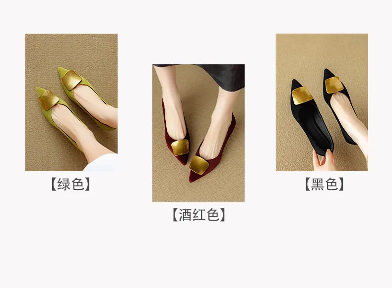 Autumn pointed-toe low-cut single shoes with stiletto heels, French retro style, metal buckle women's shoes, 9-3L