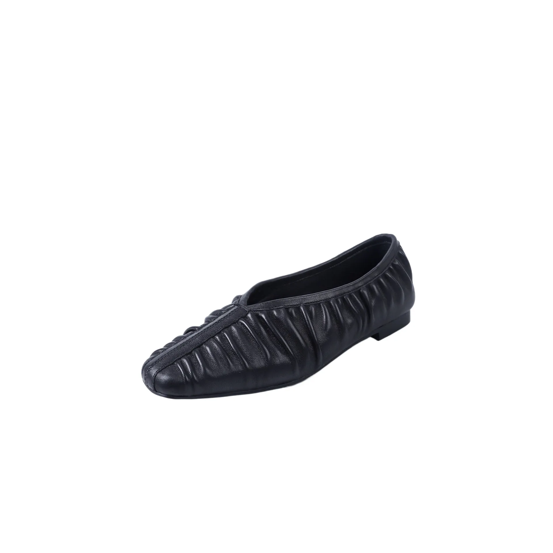 Autumn soft sheepskin pleated square-toe ballet flats, women's shoes, grandma shoes