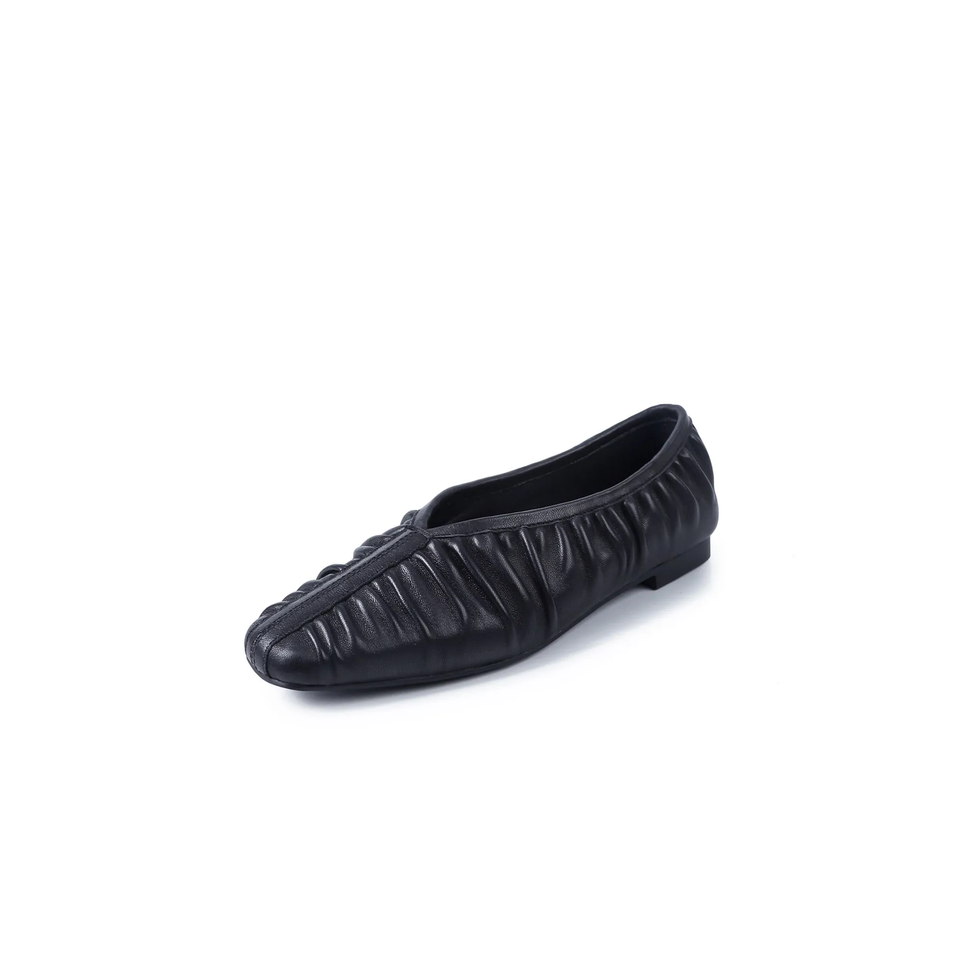 Autumn soft sheepskin pleated square-toe ballet flats, women's shoes, grandma shoes