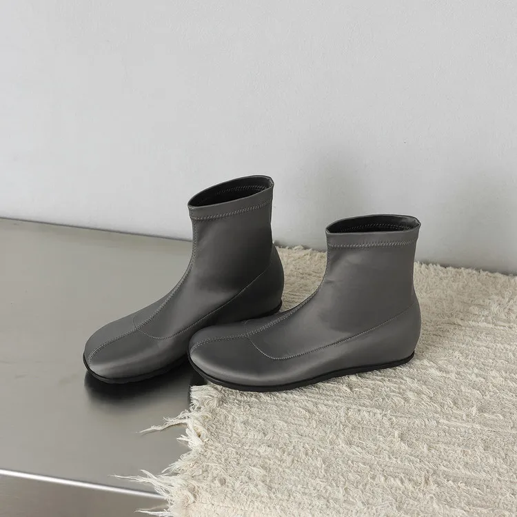 Autumn/Winter Long Boots, Short Boots, Flat Bottom, Round Toe, Elastic Fashion Women's Boots, Black, Gray 9-19i