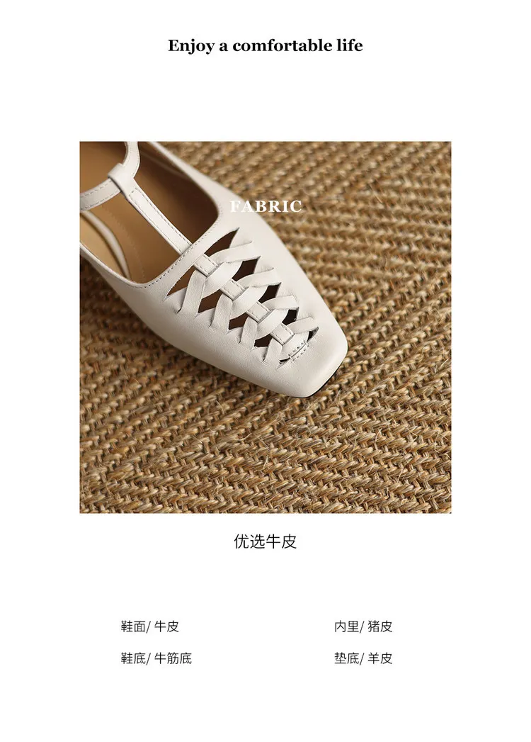 Spring/Autumn Square Toe Hollow Out Single Shoes Chunky Heel Low Heel Buckle Cowhide Fashion Women's Shoes 9-19p