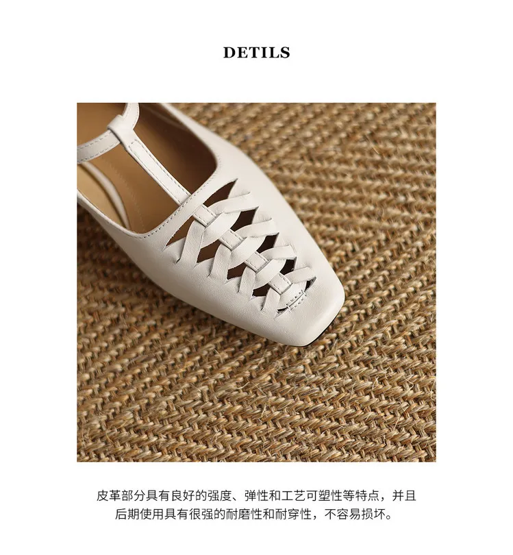 Spring/Autumn Square Toe Hollow Out Single Shoes Chunky Heel Low Heel Buckle Cowhide Fashion Women's Shoes 9-19p