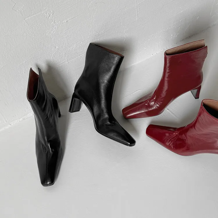 Autumn/Winter Short Boots, Square Toe, Chunky Heel, High Heel, Back Zipper, Fashion Women's Boots, 9-18f