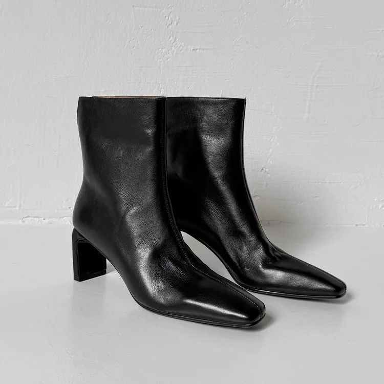 Autumn/Winter Short Boots, Square Toe, Chunky Heel, High Heel, Back Zipper, Fashion Women's Boots, 9-18f