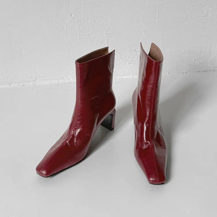 Autumn/Winter Short Boots, Square Toe, Chunky Heel, High Heel, Back Zipper, Fashion Women's Boots, 9-18f